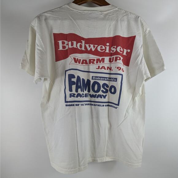 Vintage 1996 Mens Drag Racing L T-Shirt Budweiser Warm Up Fomoso Raceway Smokers - Picture 2 of 7